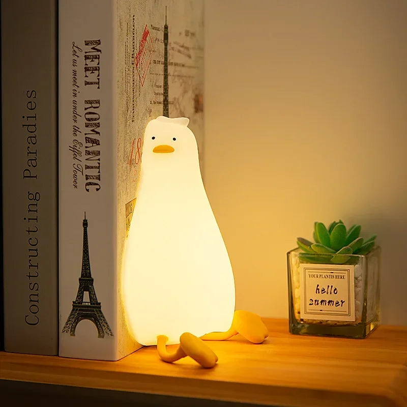 LazyDuck – Lying Flat Silicone Night Light Down but glowing.