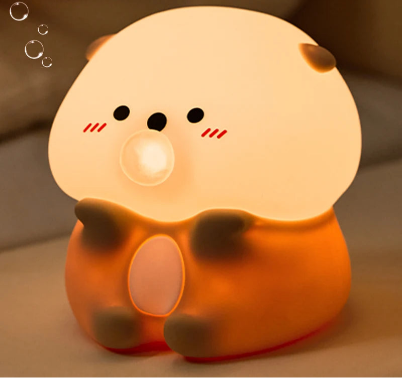 Adorable Bubble-Blowing Otter Silicone Night Light Soft Glow for Bedside Lamp Funny Kid Gift for Toddler Safe Cute Nursery Decor