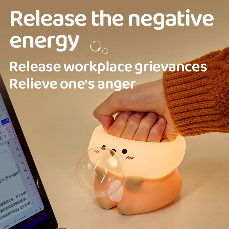 Adorable Bubble-Blowing Otter Silicone Night Light Soft Glow for Bedside Lamp Funny Kid Gift for Toddler Safe Cute Nursery Decor