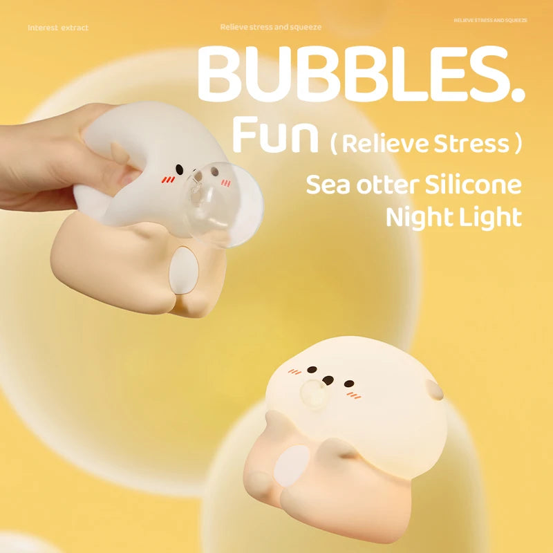 Adorable Bubble-Blowing Otter Silicone Night Light Soft Glow for Bedside Lamp Funny Kid Gift for Toddler Safe Cute Nursery Decor