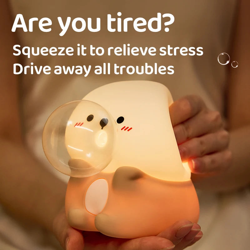 Adorable Bubble-Blowing Otter Silicone Night Light Soft Glow for Bedside Lamp Funny Kid Gift for Toddler Safe Cute Nursery Decor